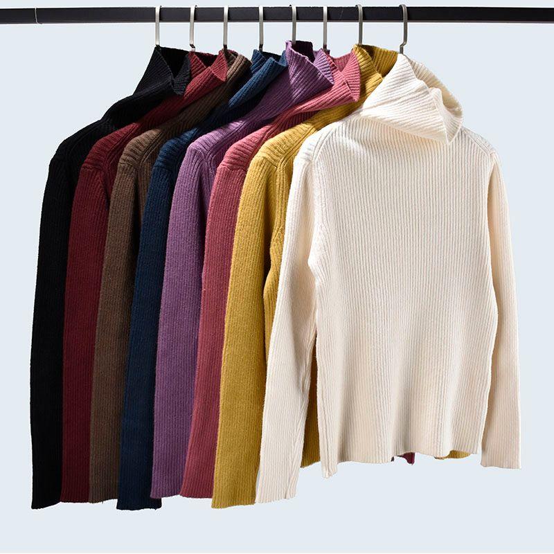 Thickened Basic Style Pile Collar Minimalist Easiest for Match Solid Color Rib Fabric Long Sleeves Women's Bottoming Shirt Autumn Winter Coat