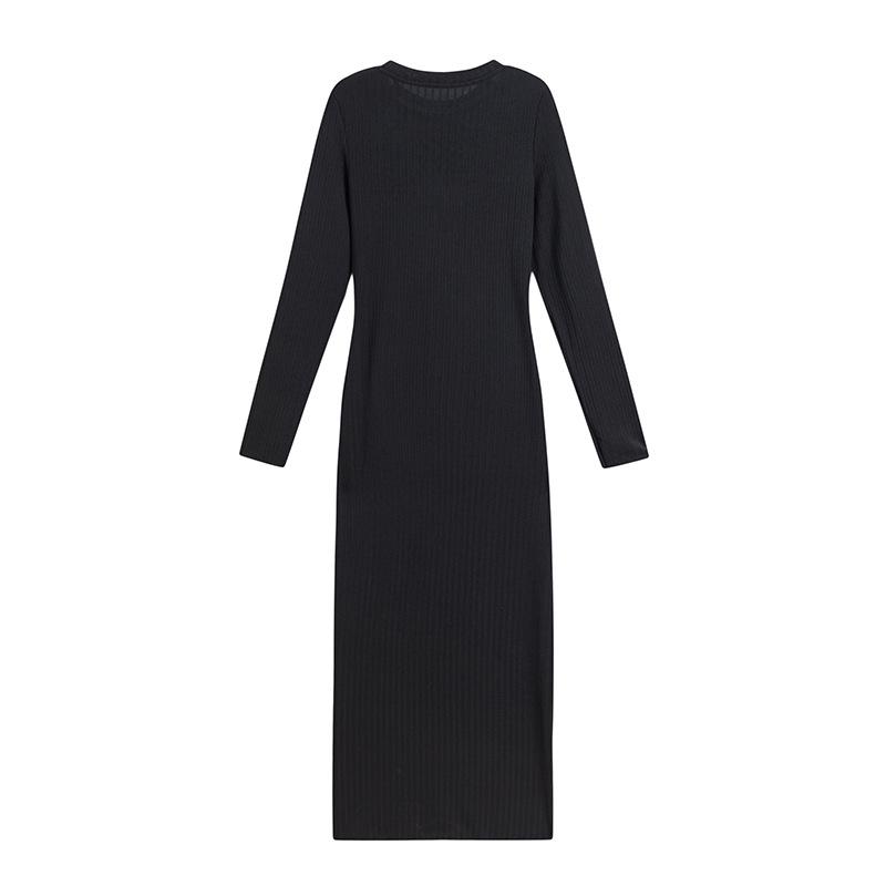 2025 Spring/Summer Women's Slimming Round Neck Rib Knit Maxi Dress