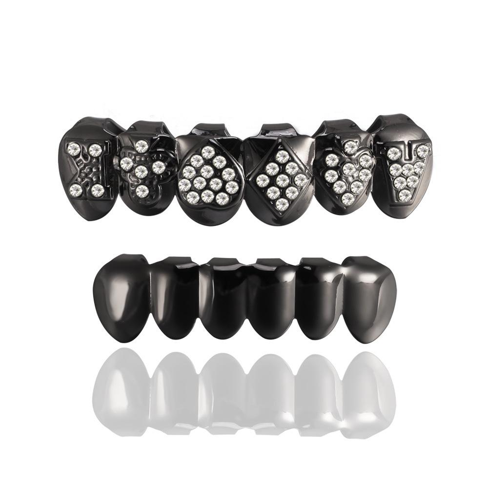 Grillz de Diamante Banhado a Ouro Decoração Hip-Hop com Baralho de Cartas Transfronteiriço
