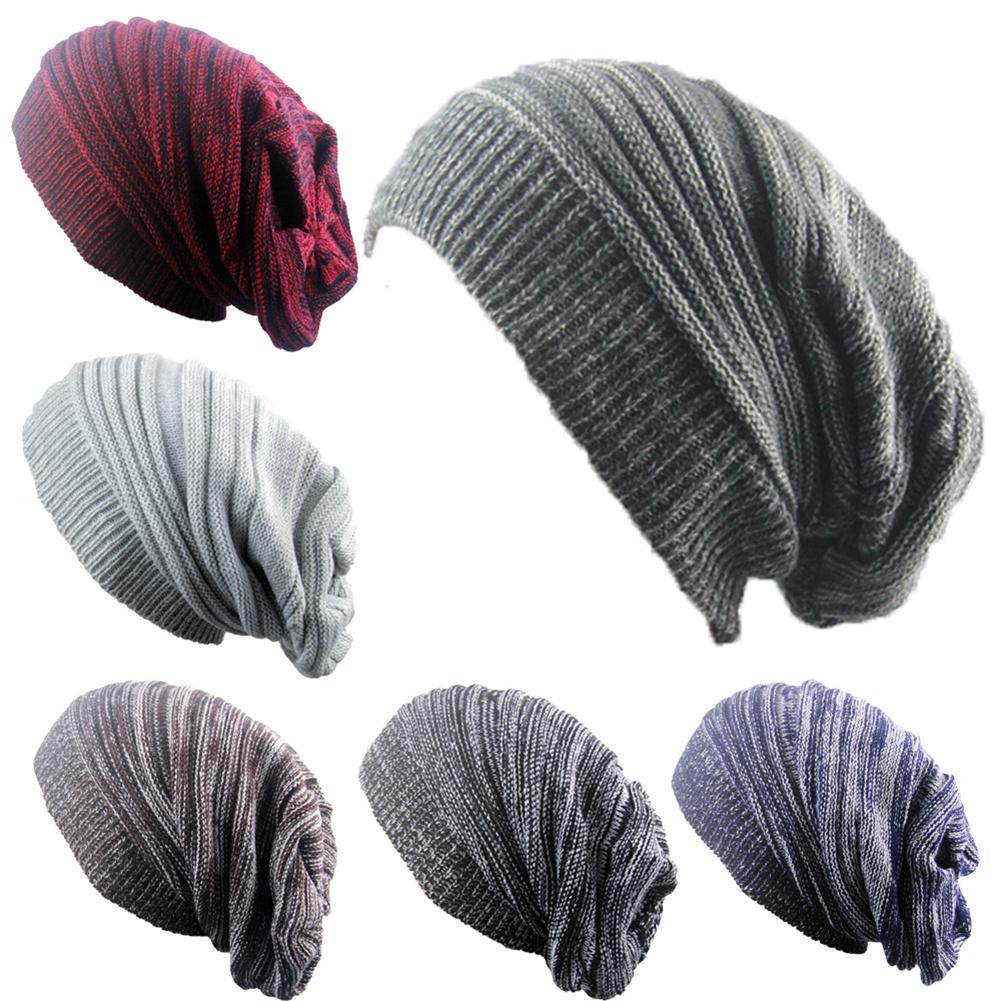 Pleated Knitted Cap Two-Colored Mottled Warm Woolen Beanie Hat Skullcap