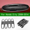For  Honda CITY 2008-2014 Black Carbon Fiber Pattern Accessory Car Door Handle Bowl Cover Bezel Trim 2009 2010 2011 2012 2013