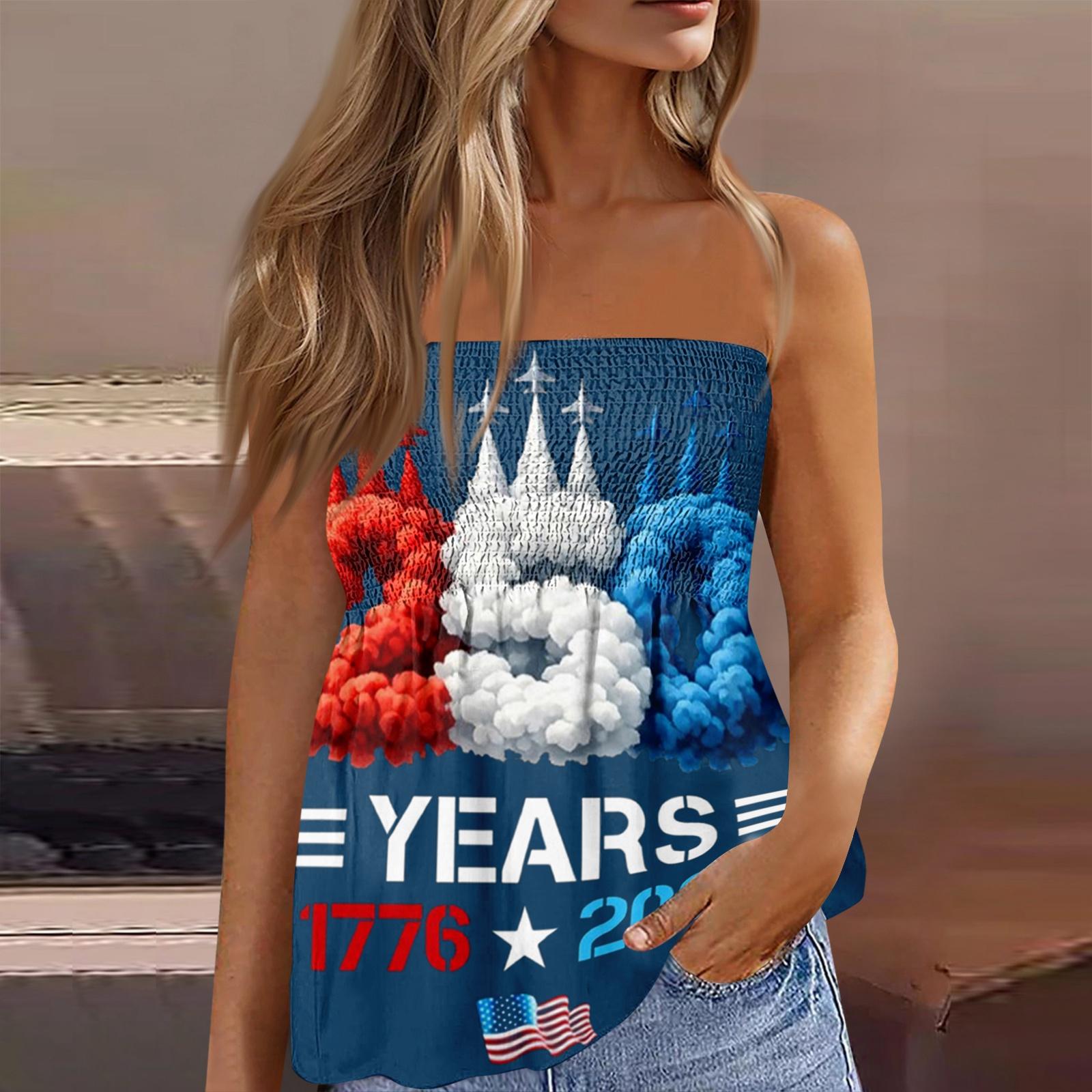 Модный сексуальный женский топ-бандо без спинки, эластичный, с принтом ко Дню независимости XL синий