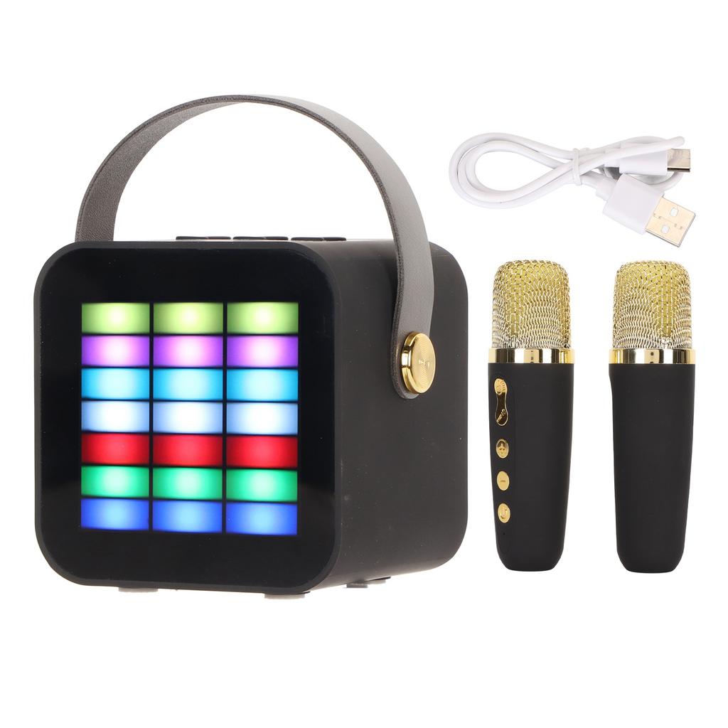 Children Mini Karaoke Machine BT 5.3 LED Lighting Effects Wireless Bluetooth Speaker with 2 Micropho