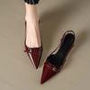 2026 New Summer French Wine Red Pointed Patent Leather Mid-heel Overhead Sandals for Women Retro Skinny Heel Slingback Pumps