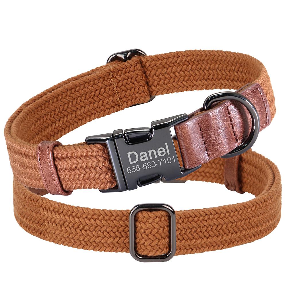 Personalized Nylon Dog Collar Adjustable PU Dog Collars Custom Pet Name Buckle Necklace for Small Medium Large Dogs Pug Bulldog