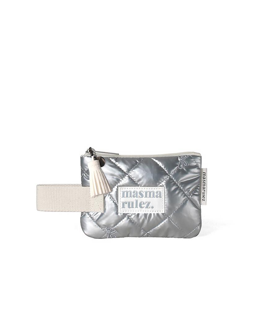 Masmarulez Mini Strap Pouch_Stitched Ribbon Quilt Silver