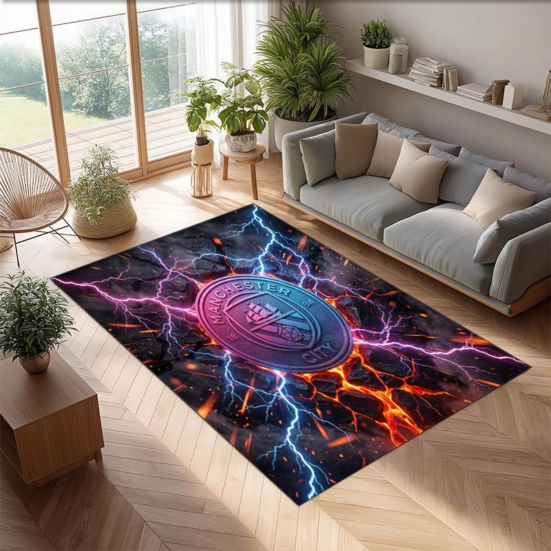 Manchester City Printed Flannel Area Rug Non Slip Soft Polyester Floor Carpet Indoor Decor Mat for Bedroom Living Room Sofa