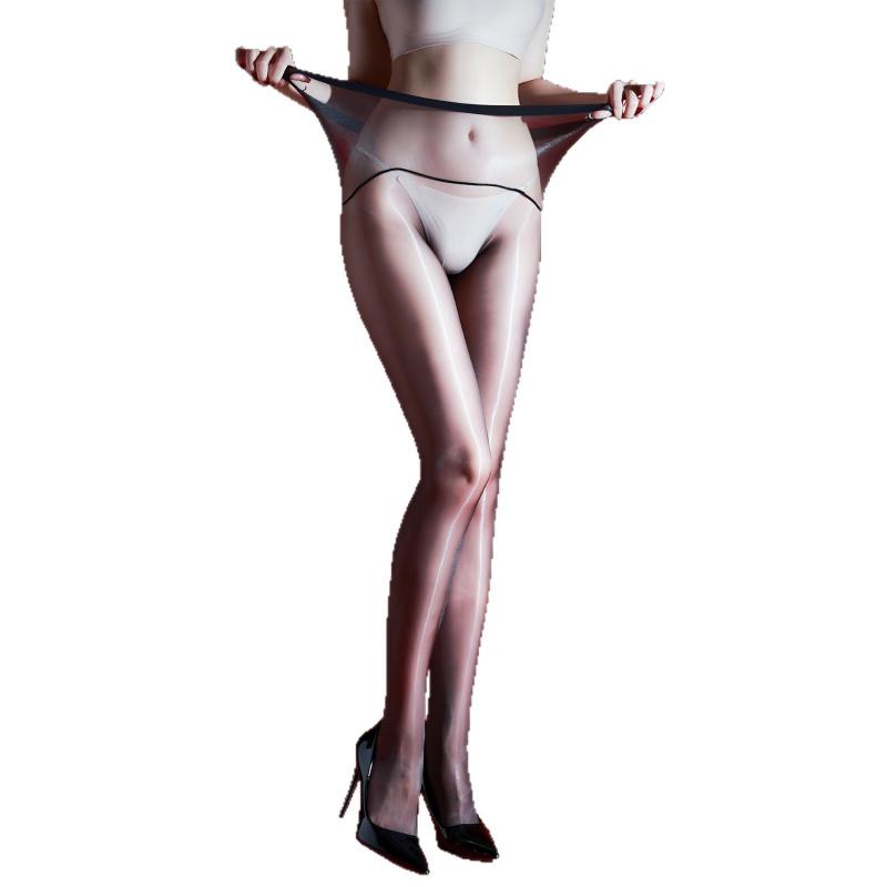 Vollständig transparente nahtlose High-Waist-Strumpfhosen mit offenem Schritt Aurora Ultra-Dünn Glänzend Seidig Durchsichtig Verführung Kein Abnehmen