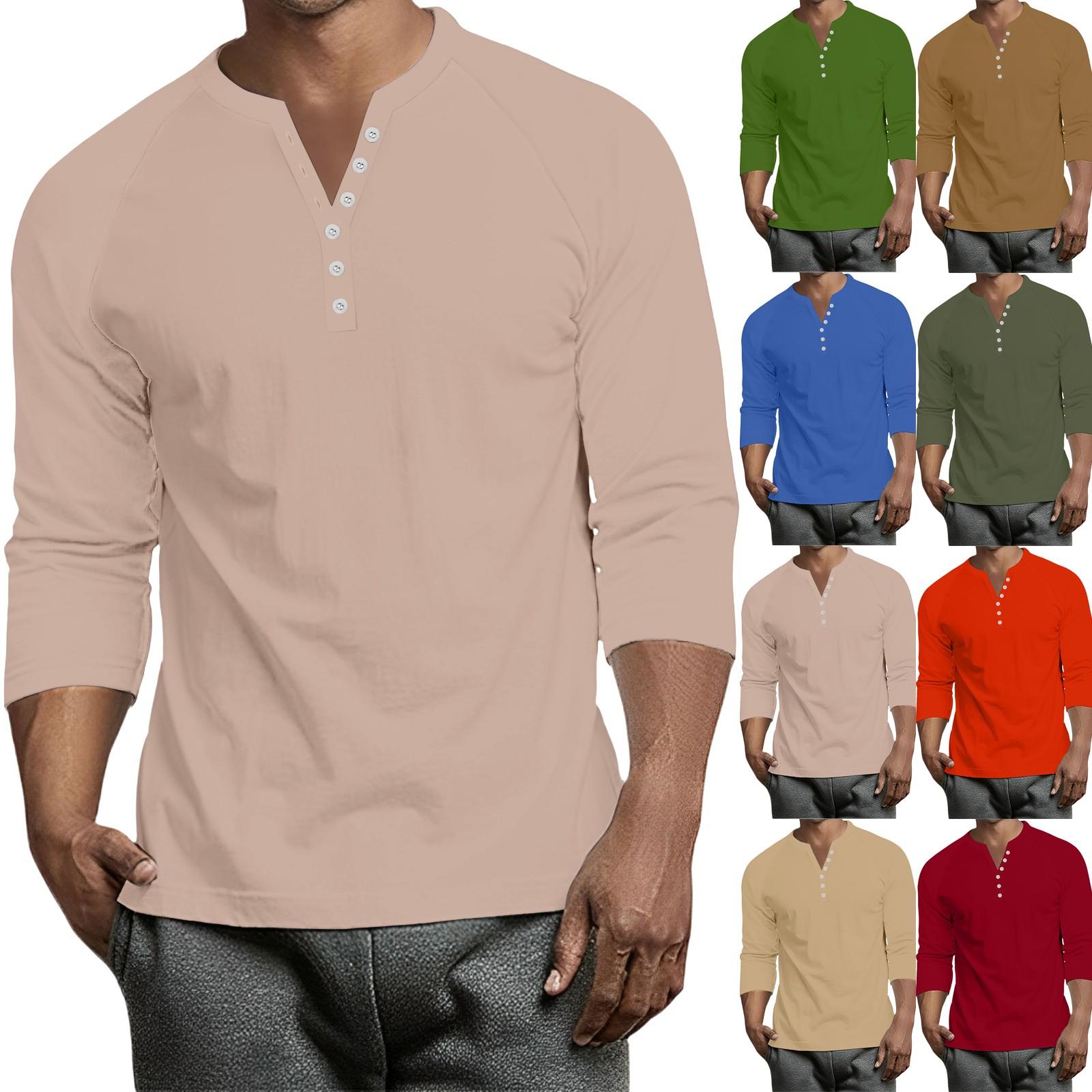 

Men s Button-Down Contrast Raglan 3/4 Sleeve Top L Кіновар