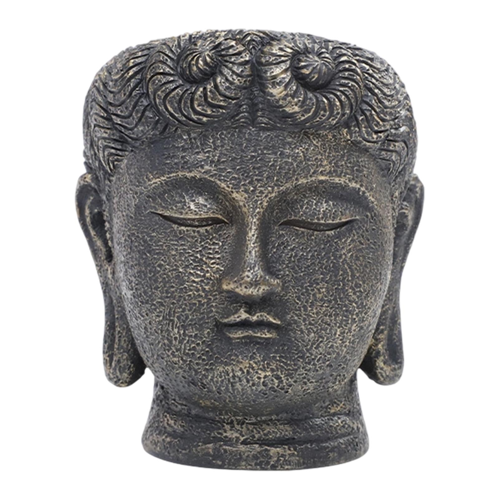 Buddha Head Flowerpot Resin Artwork Sculpture with Drainage Hole Tabletop Centerpiece for Office and Home Decoration