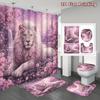 4Pcs Enchanted Lion Shower Curtain Set with Non-Slip Bath Mat, Toilet Lid Cover, Contour Rug & 12 Hooks, Bathroom Decor