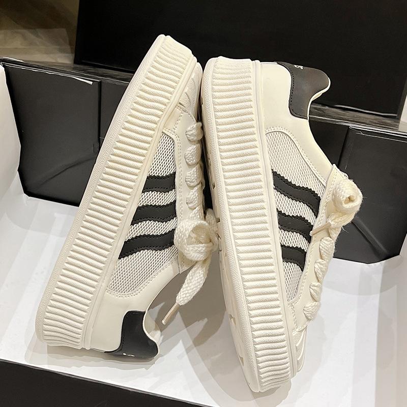 thick-soled little white shoes women's spring and summer new versatile casual board shoes shell head leather mesh flat-soled biscuit shoes