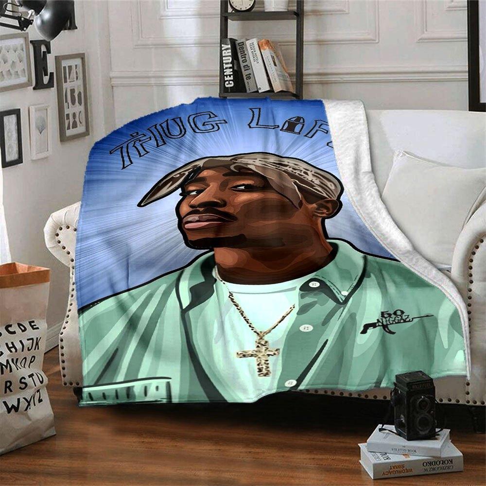 1pc 2PacHip Hop Blanket Soft Lightweight All Season Multi Purpose Throw for Sofa, Bed, Office & Picnics, French Style with Iconic Album Art & Quotes