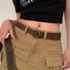 And Black Elegant Brown Pu Belts For Women With Decorative Round Buckles Stock In