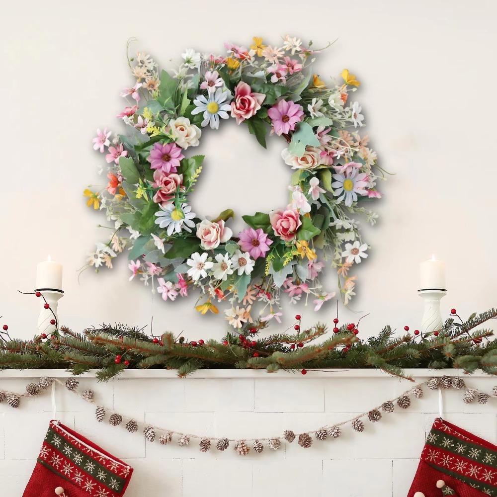 Fake Flower Artificial Daisy Wreath Handmade Flowers Door Hanging  Party Decor