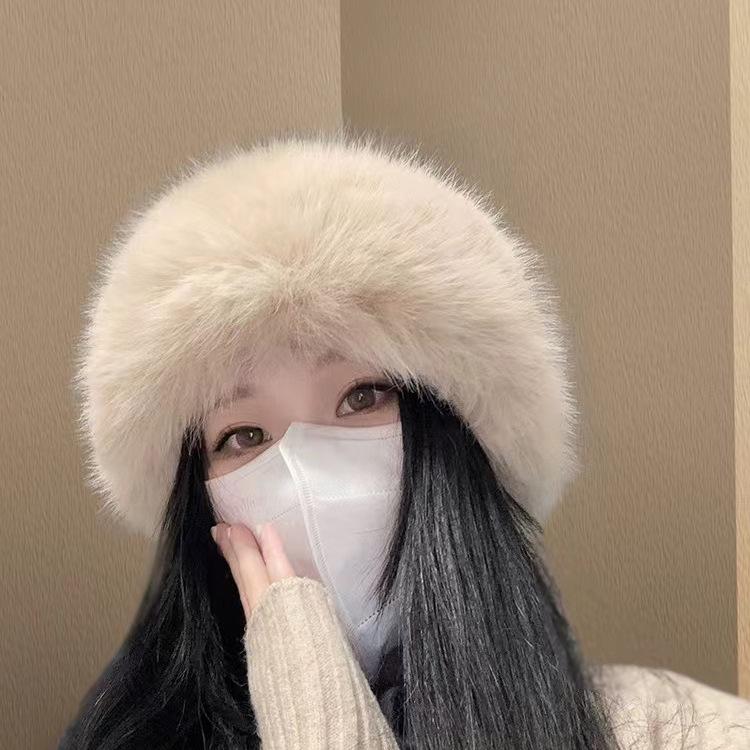 

Зимняя теплая плюшевая шапка рыбака, милая шапка для девочек на северо-востоке, мягкая и утолщенная, холодная, монгольская шапка, женская шапка с открытым лицом one size (56-58cm)