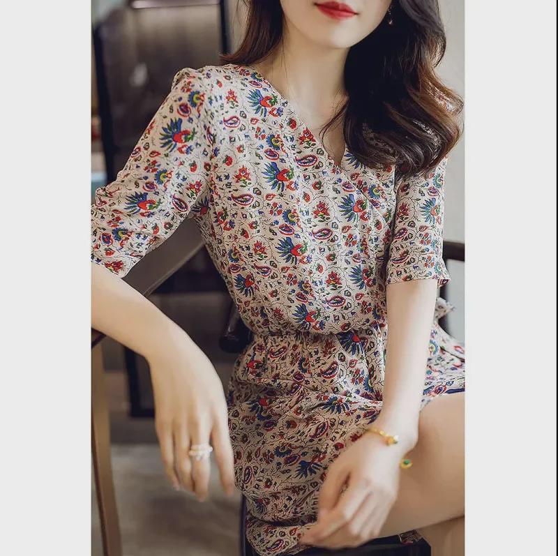 2024 Summer Floral Chiffon Wide-Leg Short Jumpsuit for Women