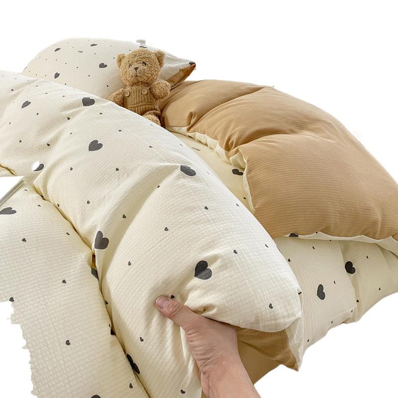 Class A maternal and infant grade super soft washed cotton bed sheet 4pcs set bed hat quilt cover student dormitory single