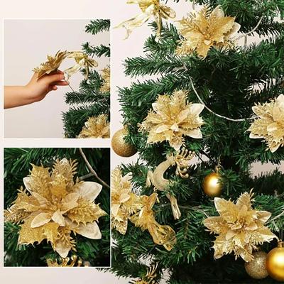 20 Pcs Christmas Poinsettia Decorations Flowers Ornaments For Christmas Tree Wreath Garland