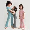 Korean-Style Girls' Summer Solid Color Top & Flare Pants Set