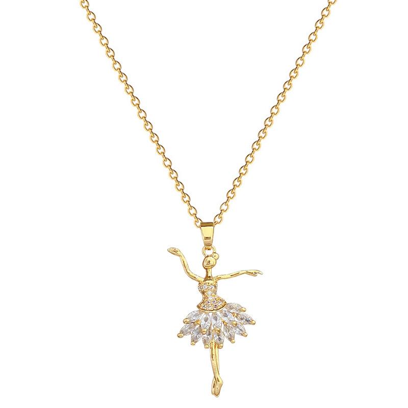 Ballet Dance Full Diamond Light Luxury Temperament Gorgeous Full Diamond Necklace Female Versatile Clavicle Chain Titanium Steel Chain