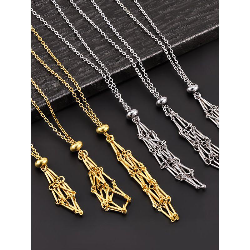 European and American New Natural Crystal Raw Stone String Bag Bamboo Necklace Woven Pendant Adjustable Chain String Bag Cage Pendant