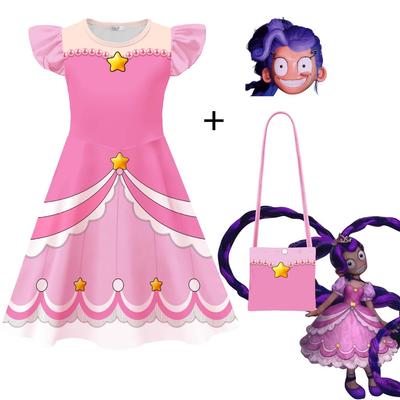 26273 Kids Girls Lily Lovebraids Stars Printed Pink Dress Pants Bag Set Halloween Cosplay Costumes