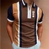 Spring and Summer Men's Short Sleeved Polo Shirt Casual Striped Checkered Printed Zipper Pullover