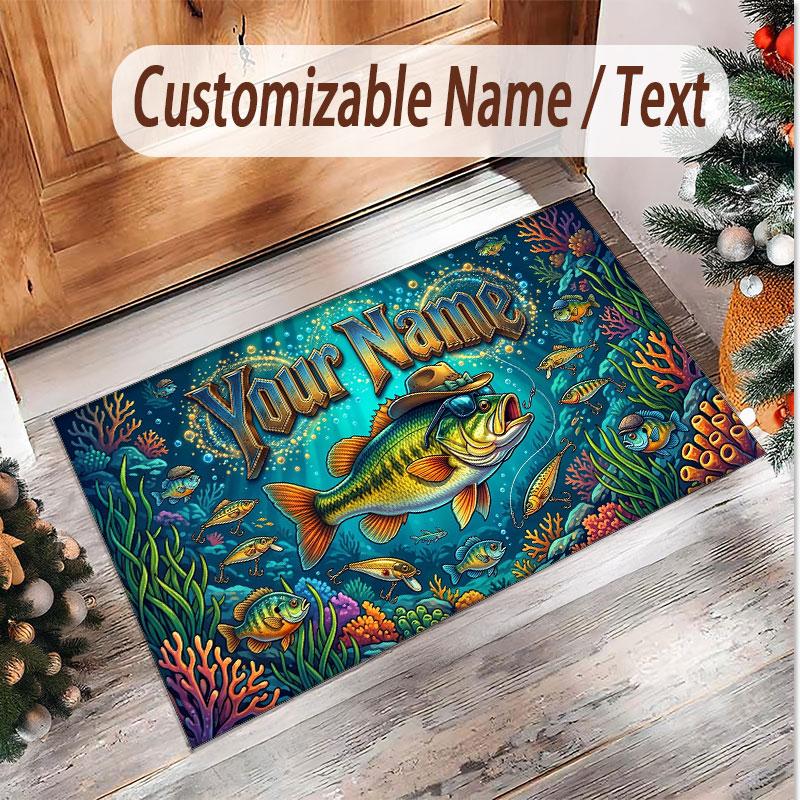 Fisch Meeres-Thema Weicher Kristall-Samt Teppich Benutzerdefinierter Name & Text Druck Rutschfester Boden Teppich für Schlafzimmer Wohnzimmer