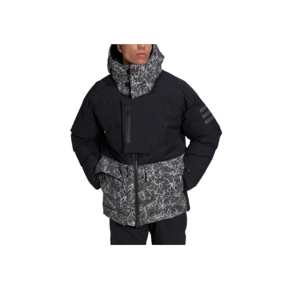 Adidas Terrex And Wander Co-Branded Patchwork Design Logo Print Hooded Down Jacket Men Jackets Black HN6940