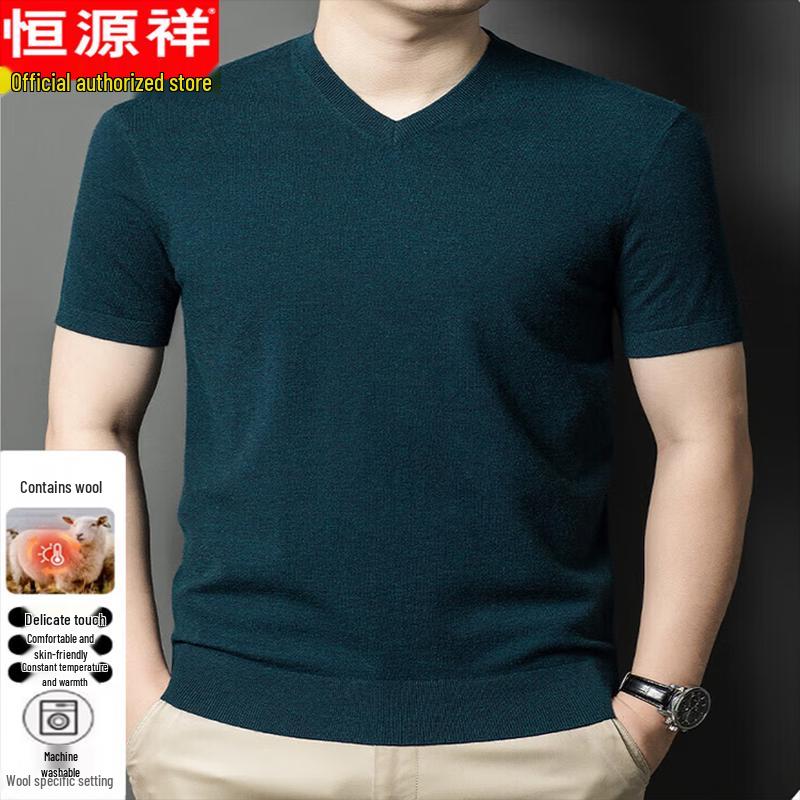 Men's V-Neck Short-Sleeve Wool Blend Sweater