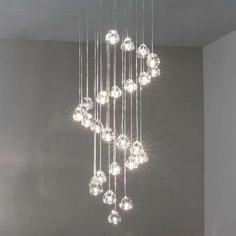 American Cherry Crystal Glass Stair Chandelier: Creative Meteor Shower Light for Hotel Lobby