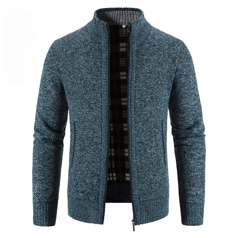Autumn and Winter Men's Plus Velvet Stand-up Collar Cardigan Sweater Fashion Warm Sweater Jacket Top Men