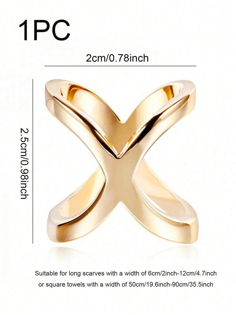 1pc Gold Geometric X Design Scarf Ring, Elegant Scarf Clip Brooch For Women Daily Wear