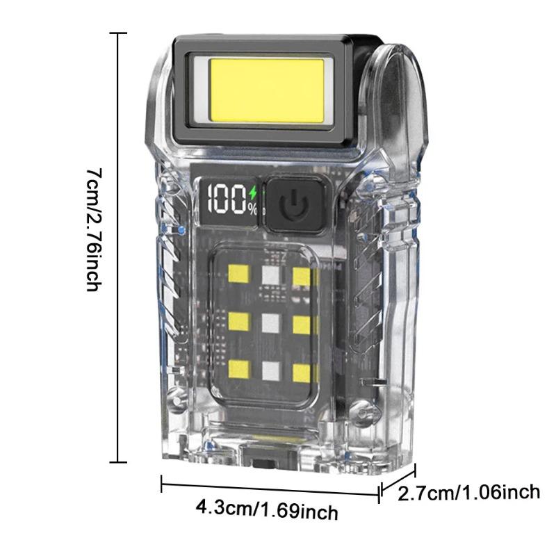 COB+SMD LED Outdoor Mini Flashlight USB-C Rechargeable Portable Torch Lamp Power Display Powerful Flashlight for Night Running