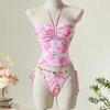 Fashionable Halterneck Style Tankini With Colorful Flower Pattern Ideal For Vacation Wear Top With Matching Bottoms