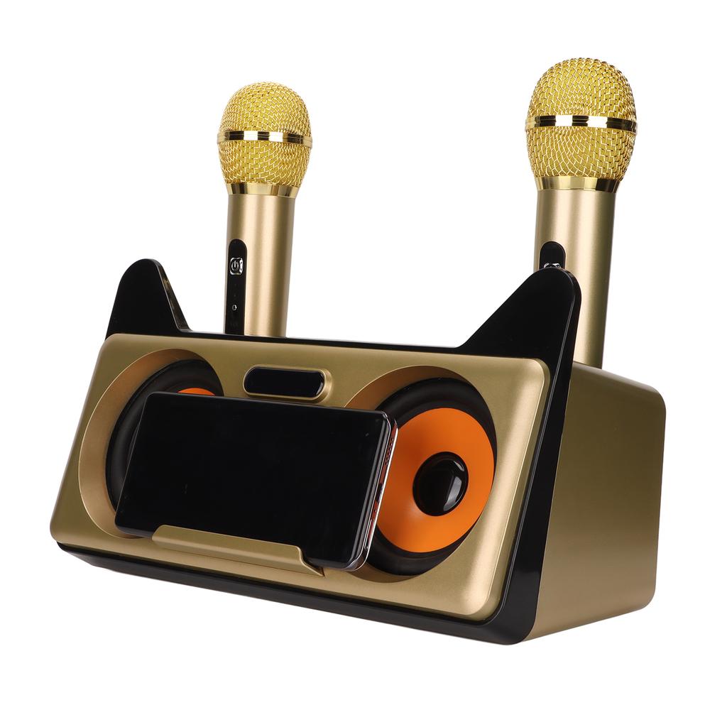 Karaoke Speaker HIFI Portable Cute Desk Speaker with 2 Wireless Microphone for Family KTV
