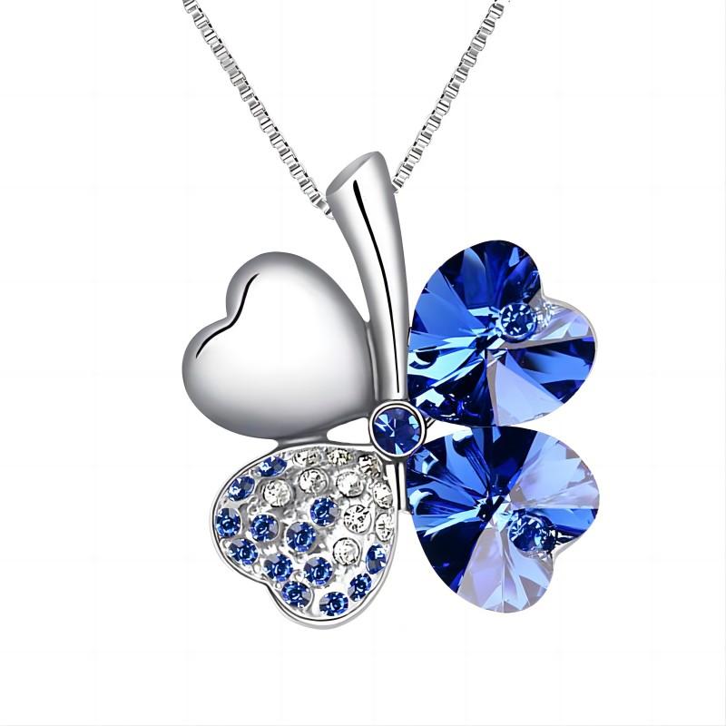 Crystal 4 Four Leaf Leaves Clover Pendant Necklaces Lover Birthday Gift Quality Fashion Jewelry Charm Girl