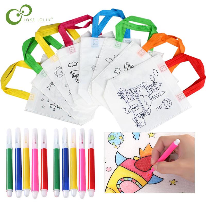 20pz Borsa Graffiti Fai da Te Pennarelli da Colorare Pittura Fatta a Mano Borse Non Tessute per Bambini Arti e Mestieri Riempimento Colore Giocattolo da Disegno