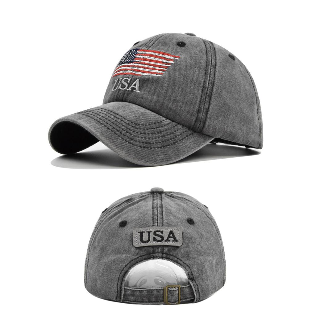 Adjustable Baseball with Embroidered Flag and USA Lettering Cotton Classic Curved Brim Hat for Men Women