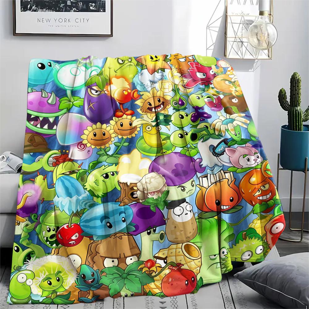 1Pc Zombie Plant Fight Print Flannel Blanket, High quality Comfortable for All Seasons, Home Decor, Warmth and Comfort, Perfect for Gifts