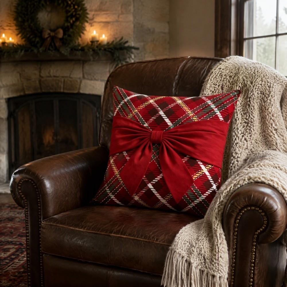 Festive Christmas Pillow Cover Plaid Sofa Pillowcase Holiday Decor Throw Pillow Cover Cozy