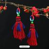 Retro contrasting pom-pom earrings, exaggerated personality, bohemian vacation long fringed temperament earrings for women