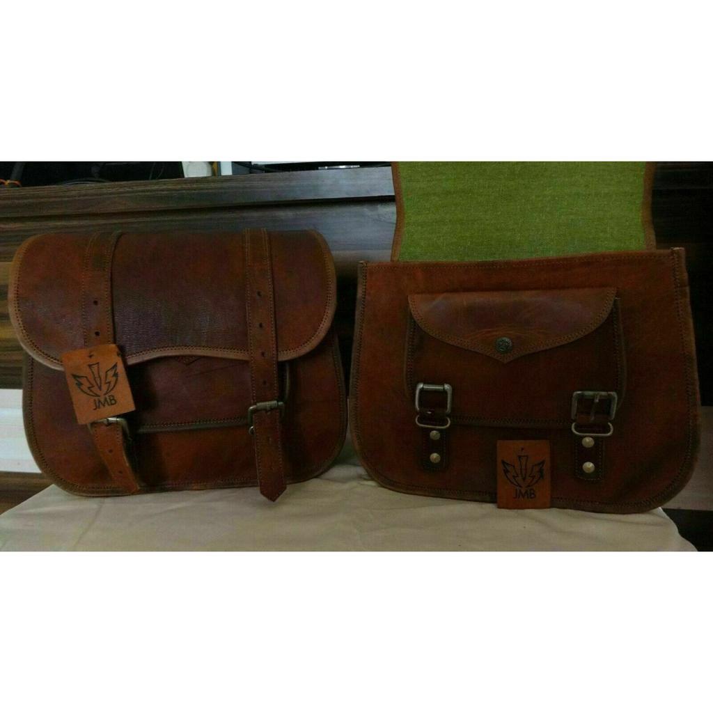 Paire De Sacoches De Selle Moto Cuir Noir JMB - Dimensions 11x9x4 Pouces, 2 Sacs, Fabrication Inde, Neufs