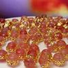 1Pc, Aura Healing Crystal Beads with Golden Accents, Boho Cylindrical Beads, Natural Strawberry Quartz Loose Beads for Jewelry Making DIY Crafts 9×9mm