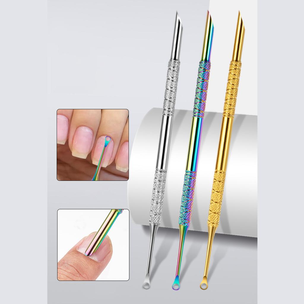 Nagelhautschieber Nagelhautentferner Nagelhauttrimmer Kreisförmiger Nagelreiniger Doppelseitige Metall-Maniküre-Pediküre-Werkzeuge