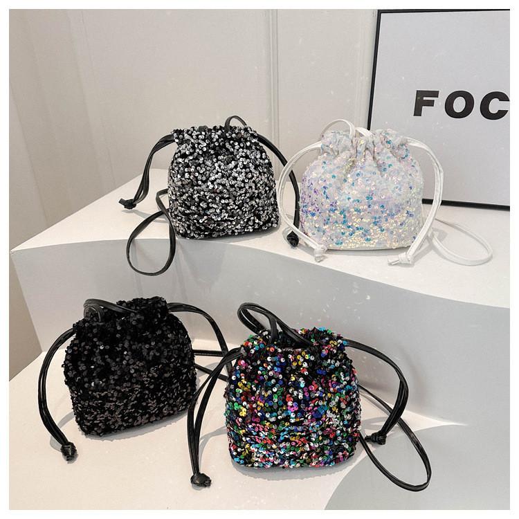 Sparkling Sequin Street Fashion Bucket Shoulder Bag Women's 2024 New Spring Crossbody Bag