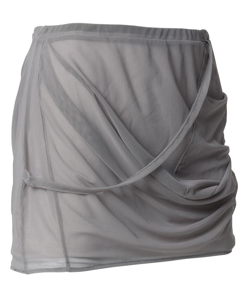Peulleeoeob Draped Mesh Layered Mini Skirt (Fl-265_Gray)