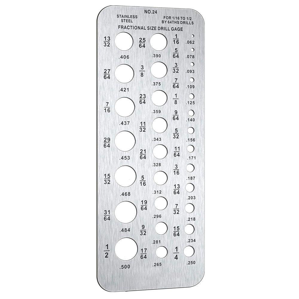 29-Holes Caliper Gauge 1/16 Inch To 1/2 Inch Screw Gauge Card  Measurement Equivalents