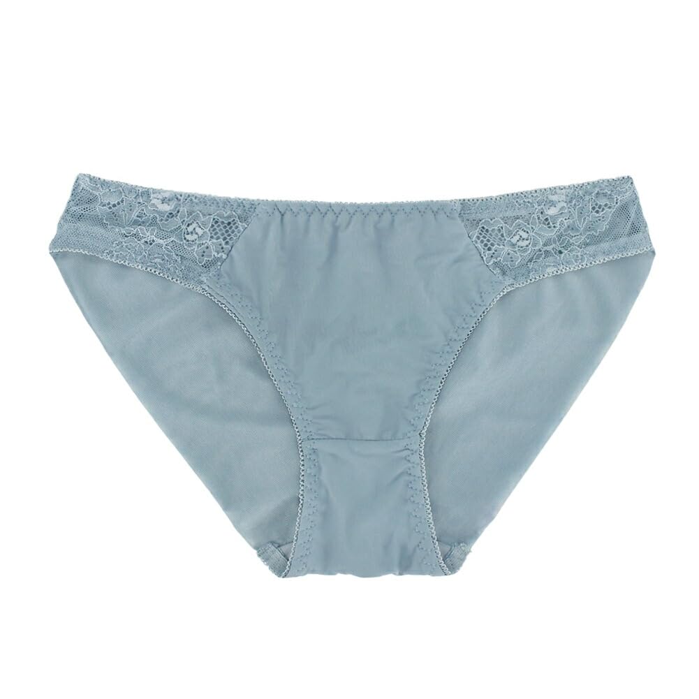 Two Hatch Lace Size Blue Gray Women's Lingerie, Full-Back Panties, L, (u348s)